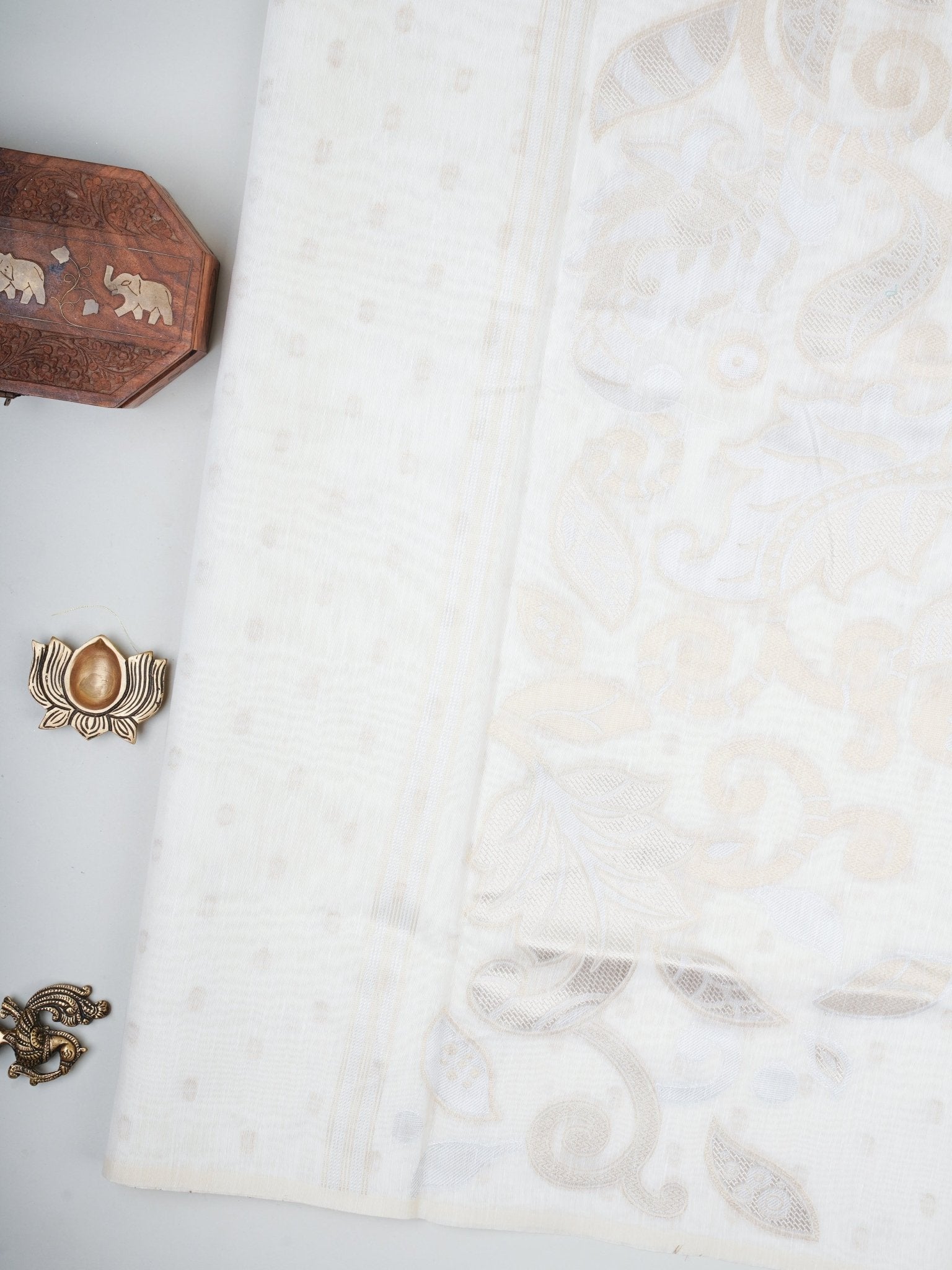Cotton Cream Linen Cotton Manoranjitham Weaves - Handloom Store