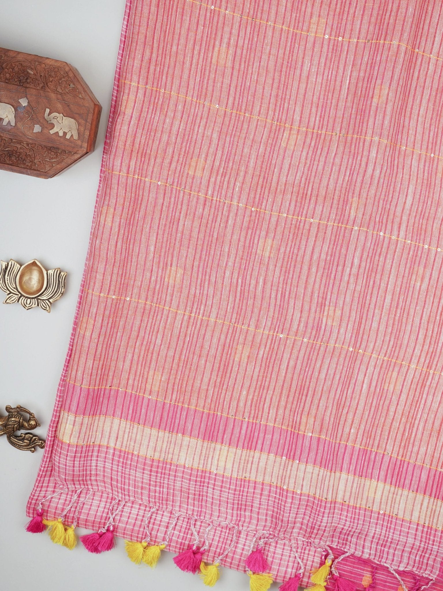 Linen Pink  100% Pure Linen Manoranjitham Weaves - Handloom Store