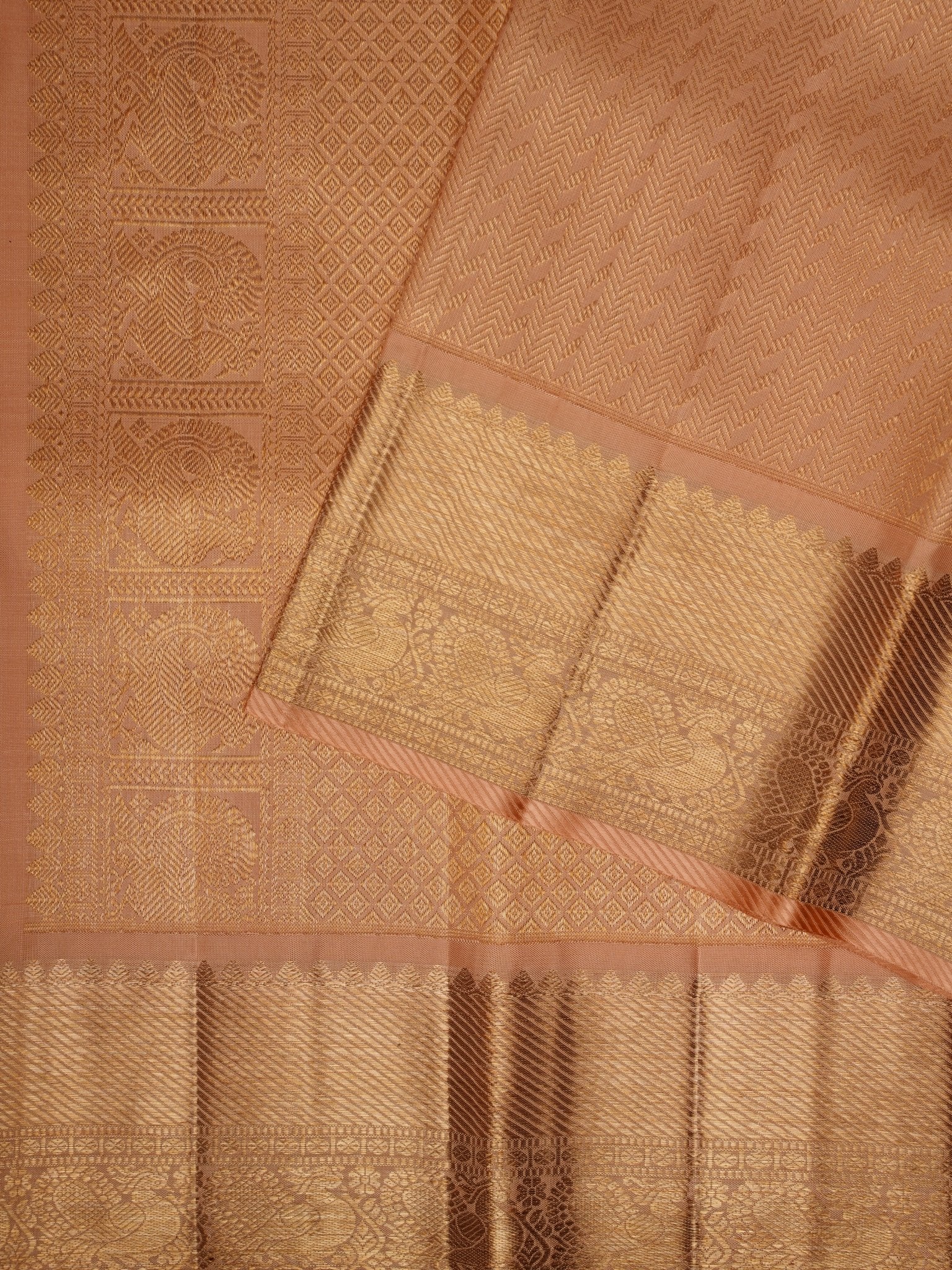 Kanchipuram Silk Peach  100% Pure Silk  Manoranjitham Weaves - Handloom Store