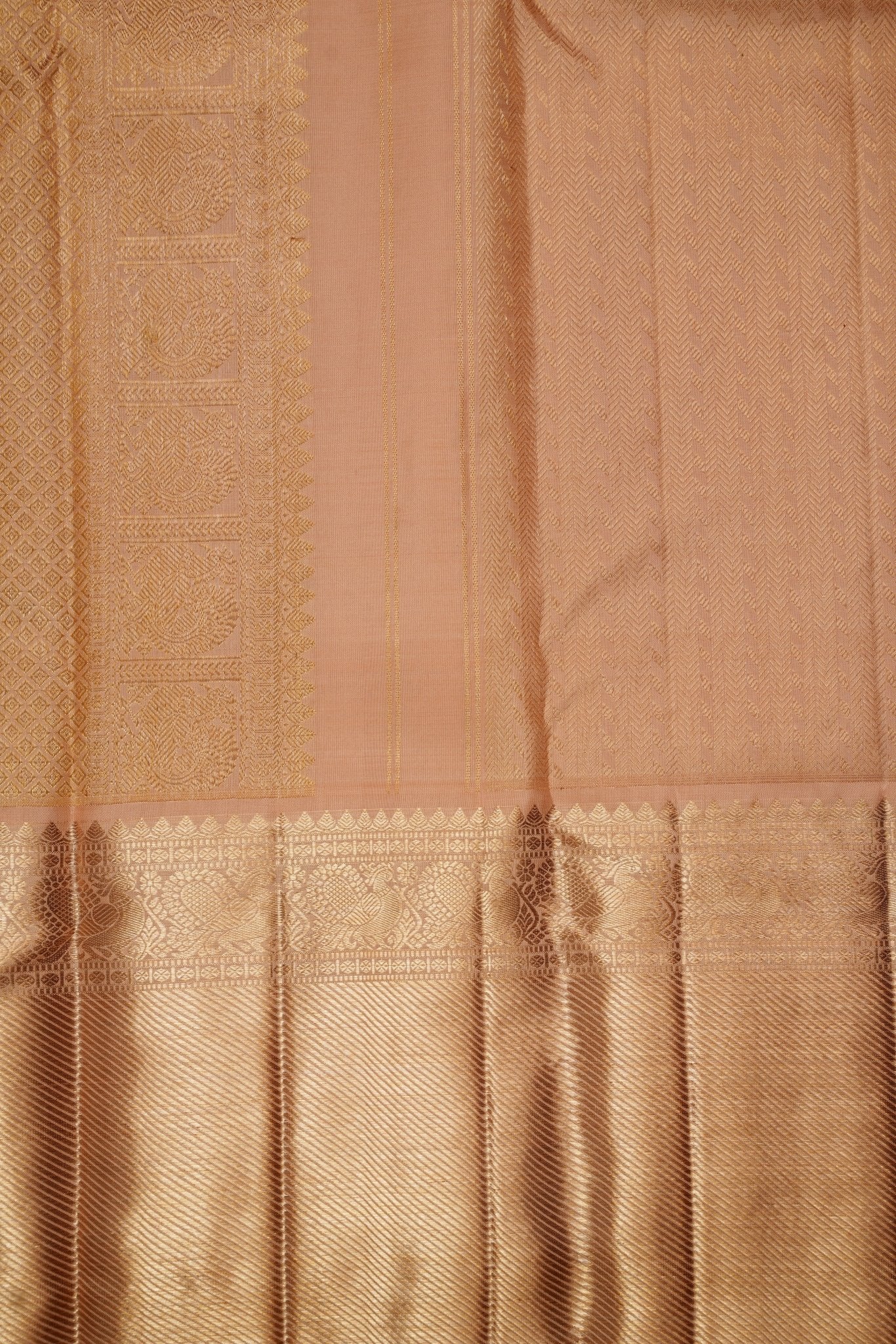 Kanchipuram Silk Peach  100% Pure Silk  Manoranjitham Weaves - Handloom Store