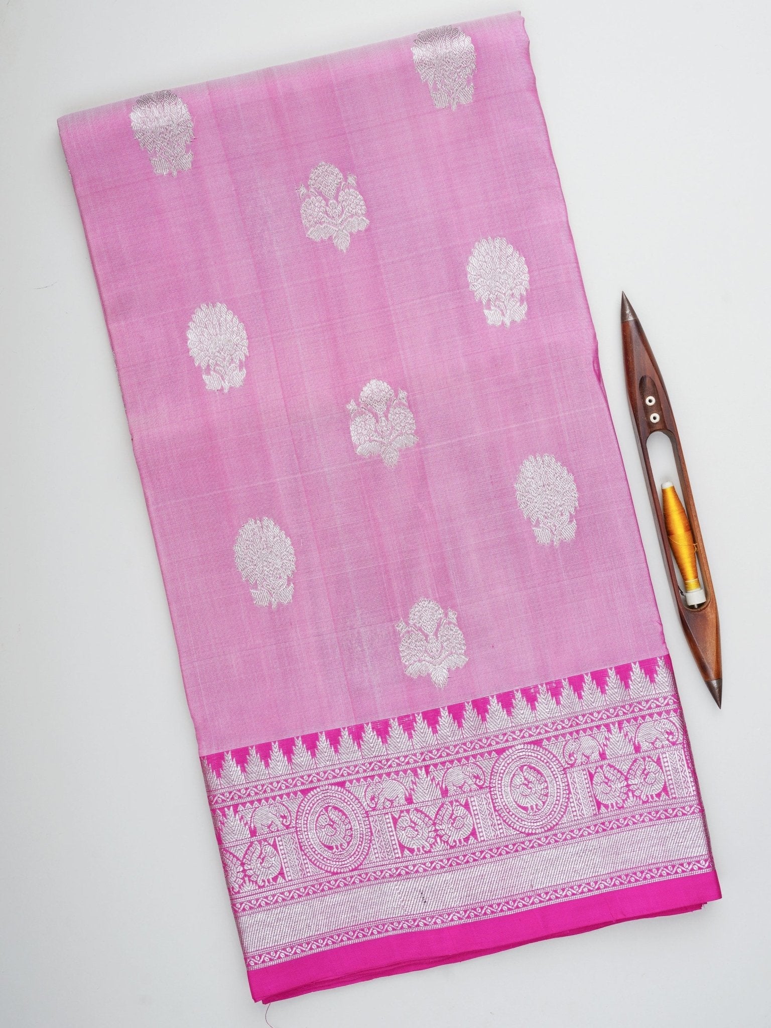 Venkatagiri Silk Pink 100% Pure Silk  - Manoranjitham Weaves - Handloom Store