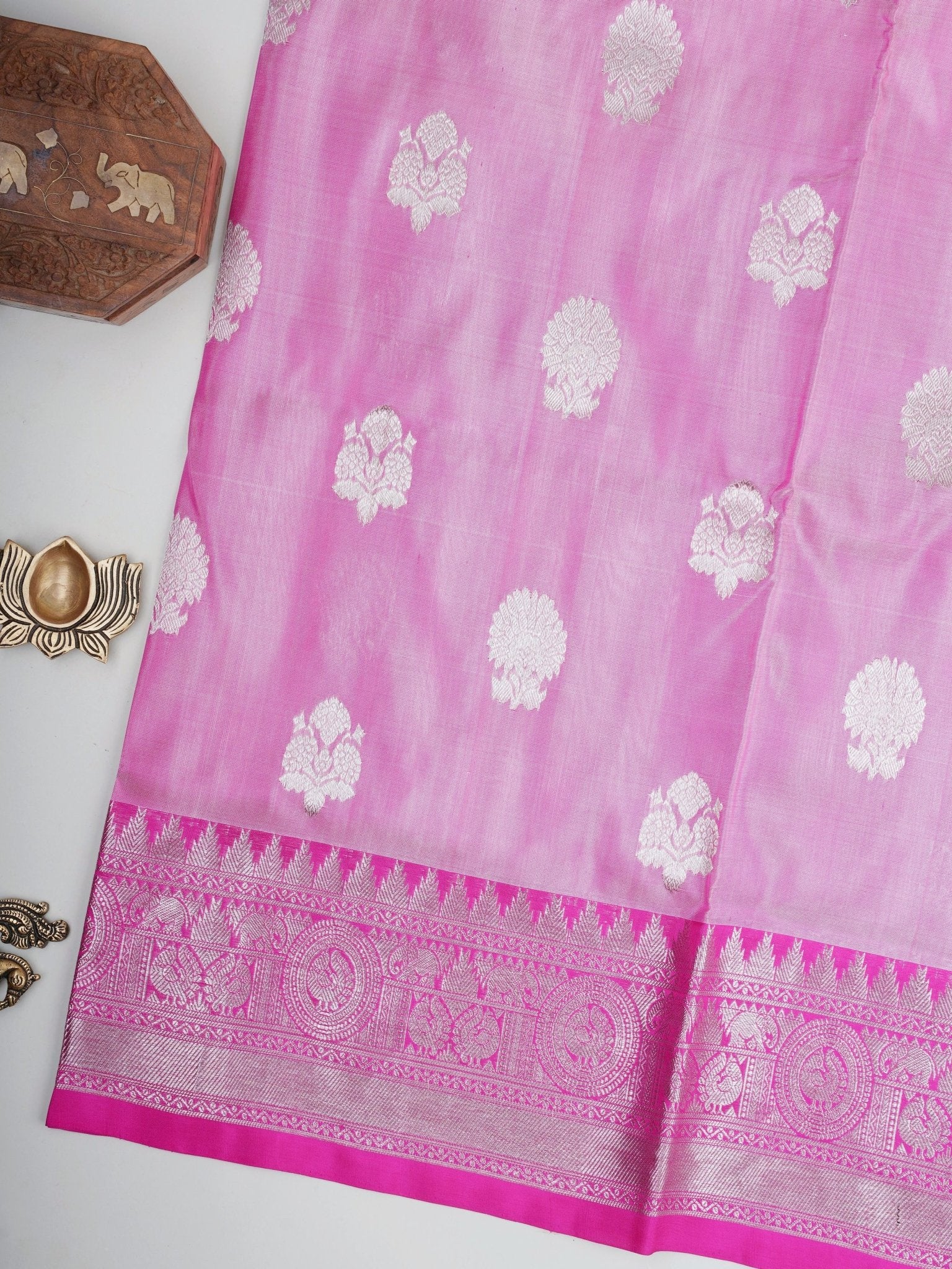 Venkatagiri Silk Pink 100% Pure Silk  - Manoranjitham Weaves - Handloom Store