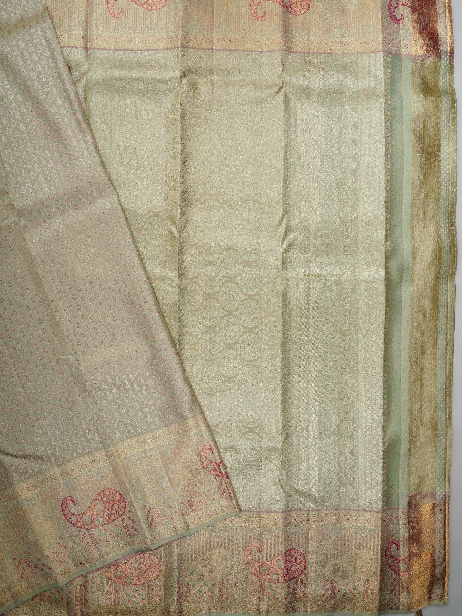 Kanchipuram Silk Light Mint Green 100% Pure Silk  Manoranjitham Weaves - Handloom Store