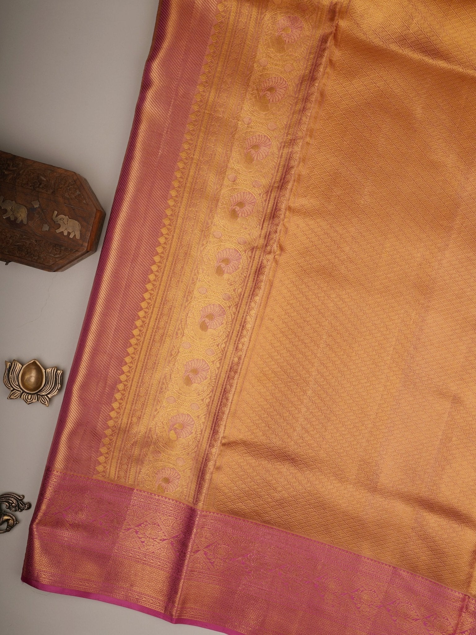 Kanchipuram Silk Golden 100% Pure Silk 