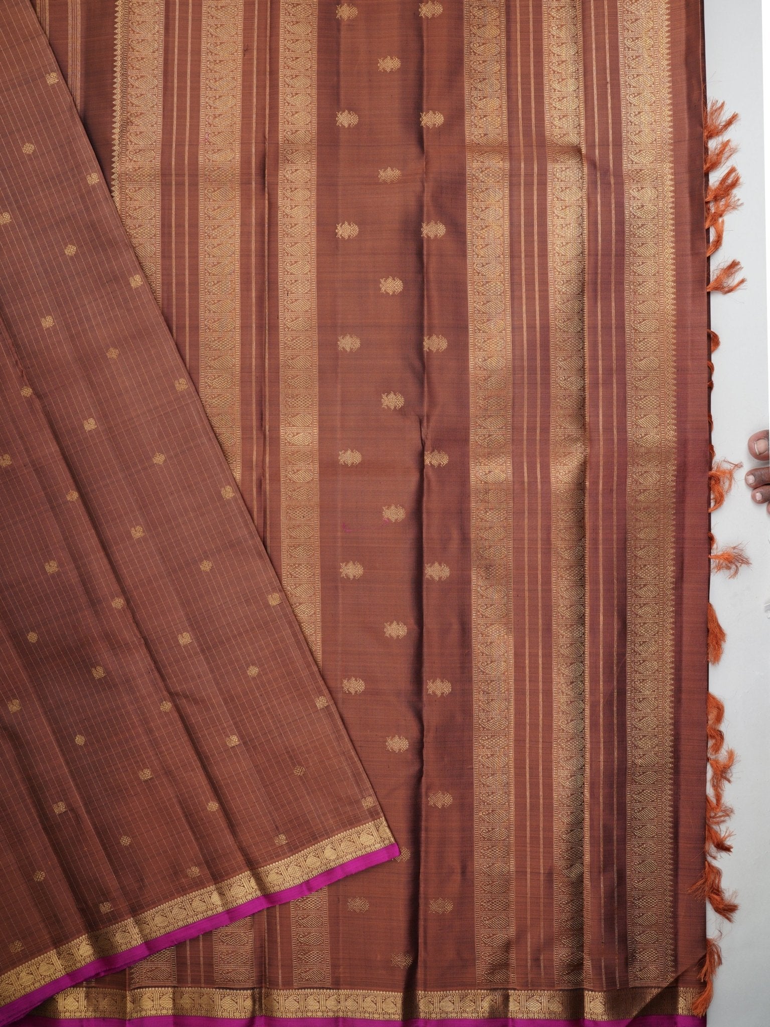 Kanchipuram Silk Brown 100% Pure Silk  Manoranjitham Weaves - Handloom Store