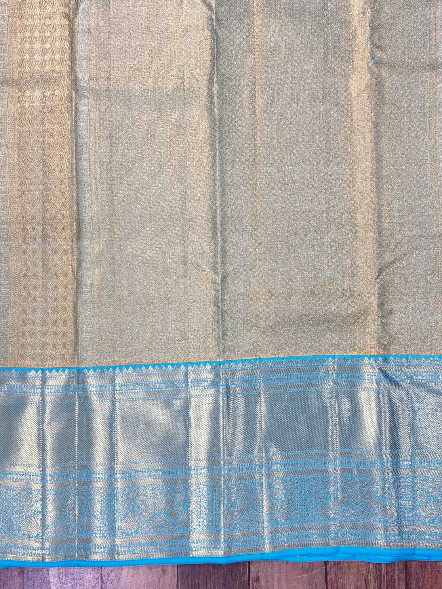 Kanchipuram Silk Teal Green 100% Pure Silk  Manoranjitham Weaves - Handloom Store