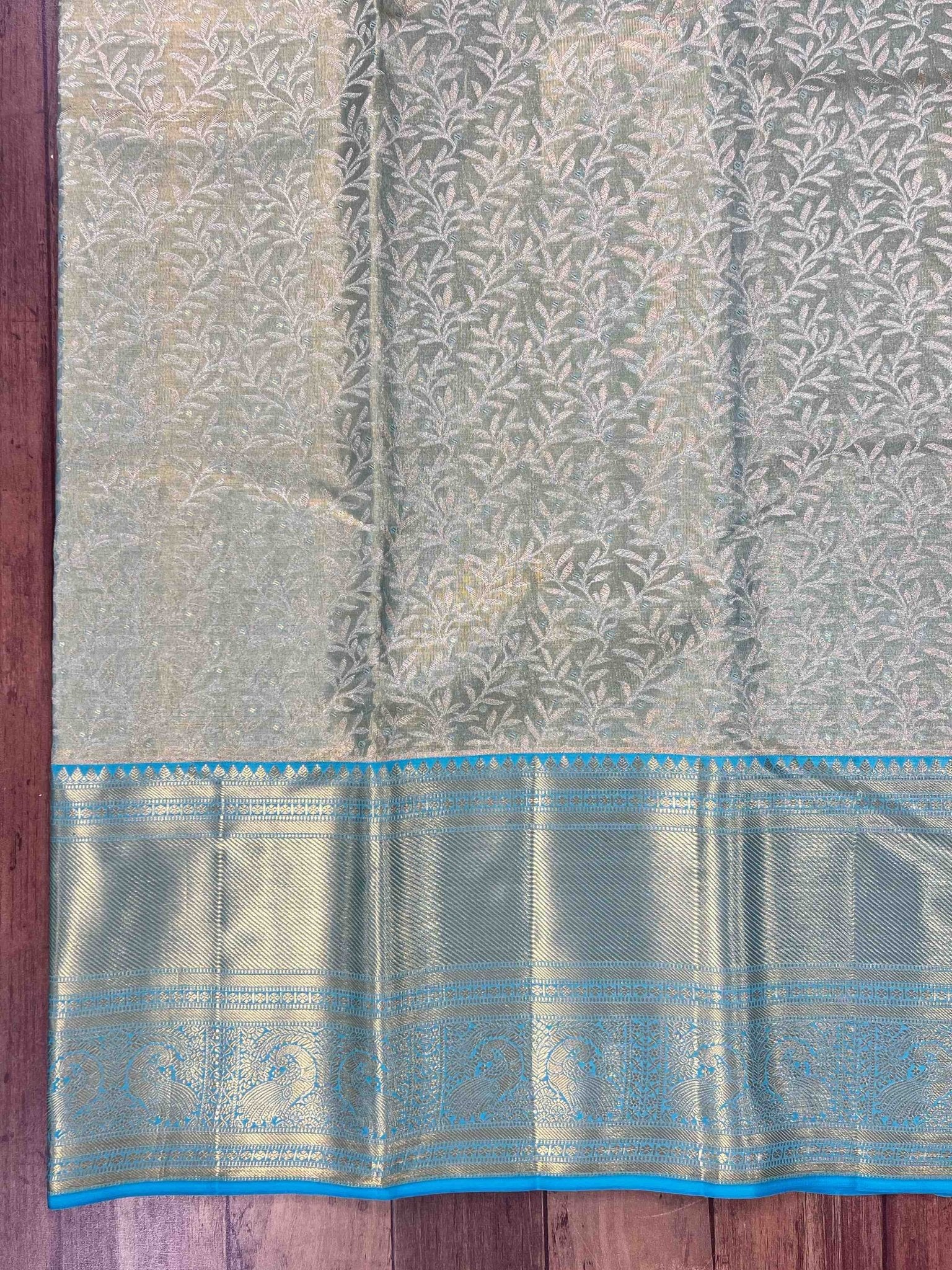 Kanchipuram Silk Teal Green 100% Pure Silk  Manoranjitham Weaves - Handloom Store