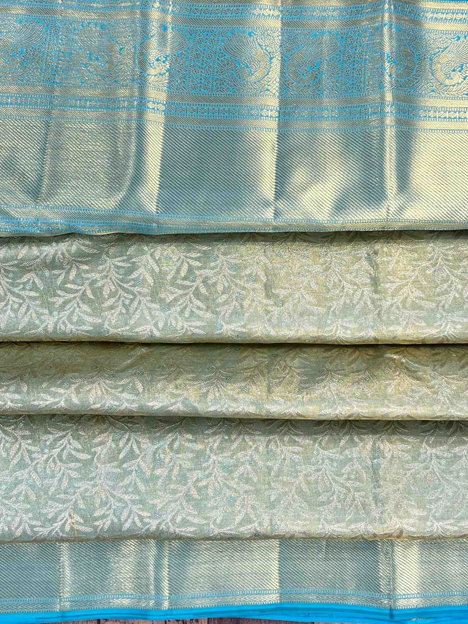 Kanchipuram Silk Teal Green 100% Pure Silk  Manoranjitham Weaves - Handloom Store
