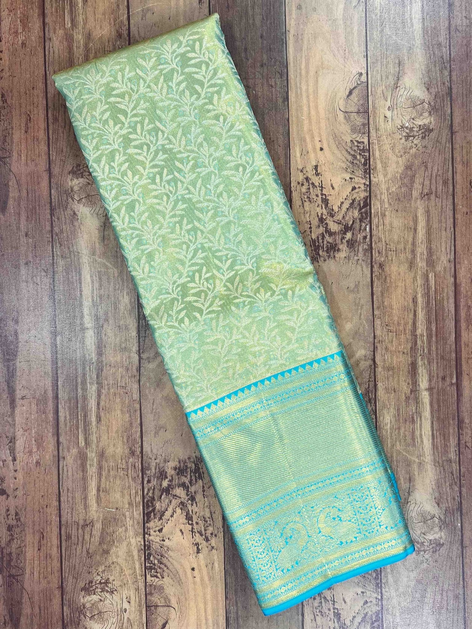 Kanchipuram Silk Teal Green 100% Pure Silk  Manoranjitham Weaves - Handloom Store