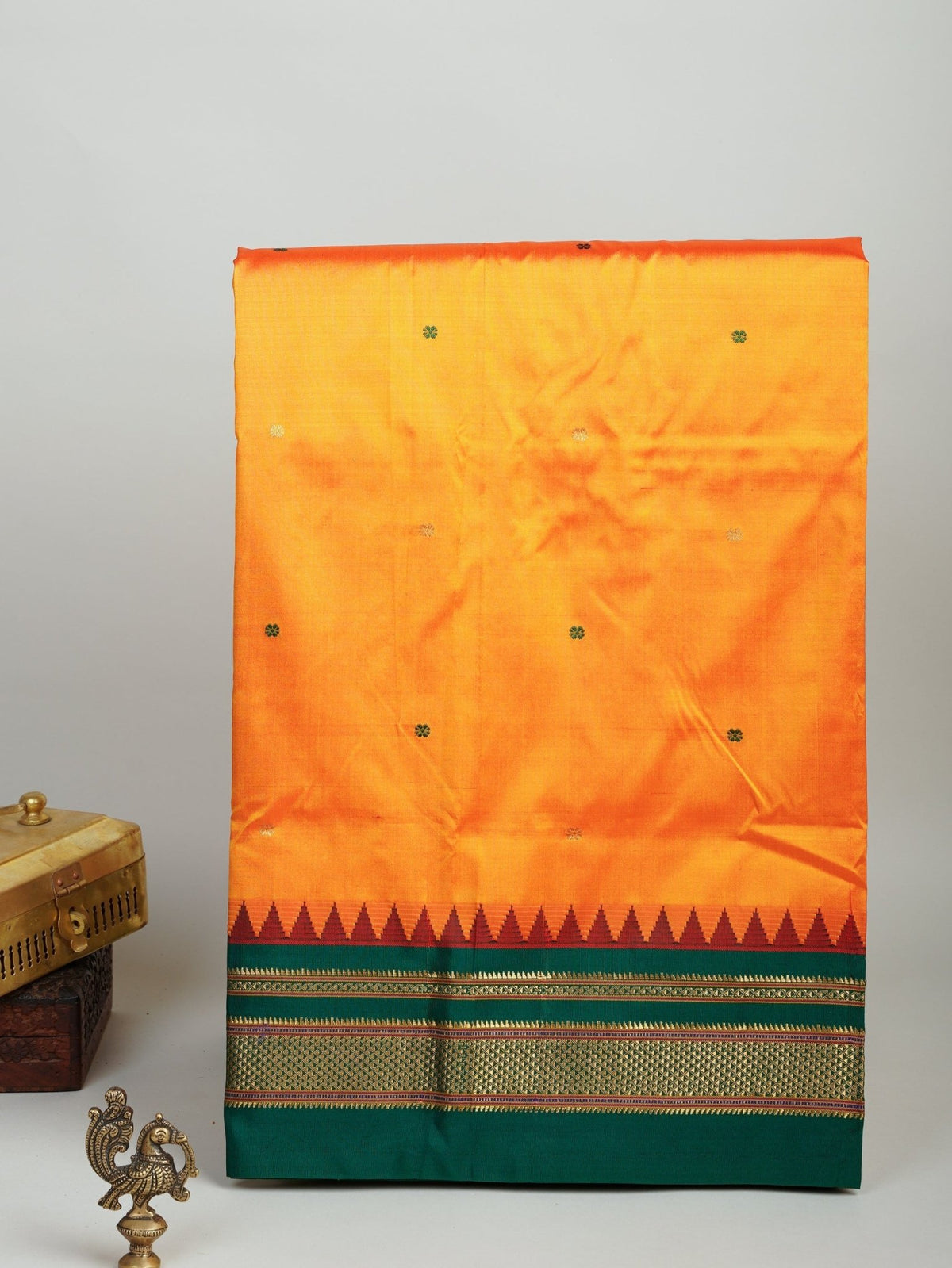 Narayanpet Orange 100% Pure Silk  - Manoranjitham Weaves - Handloom Store