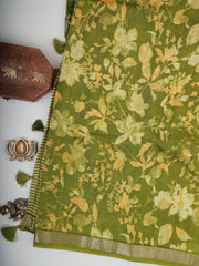 Satin Green  Silk Cotton  Manoranjitham Weaves - Handloom Store