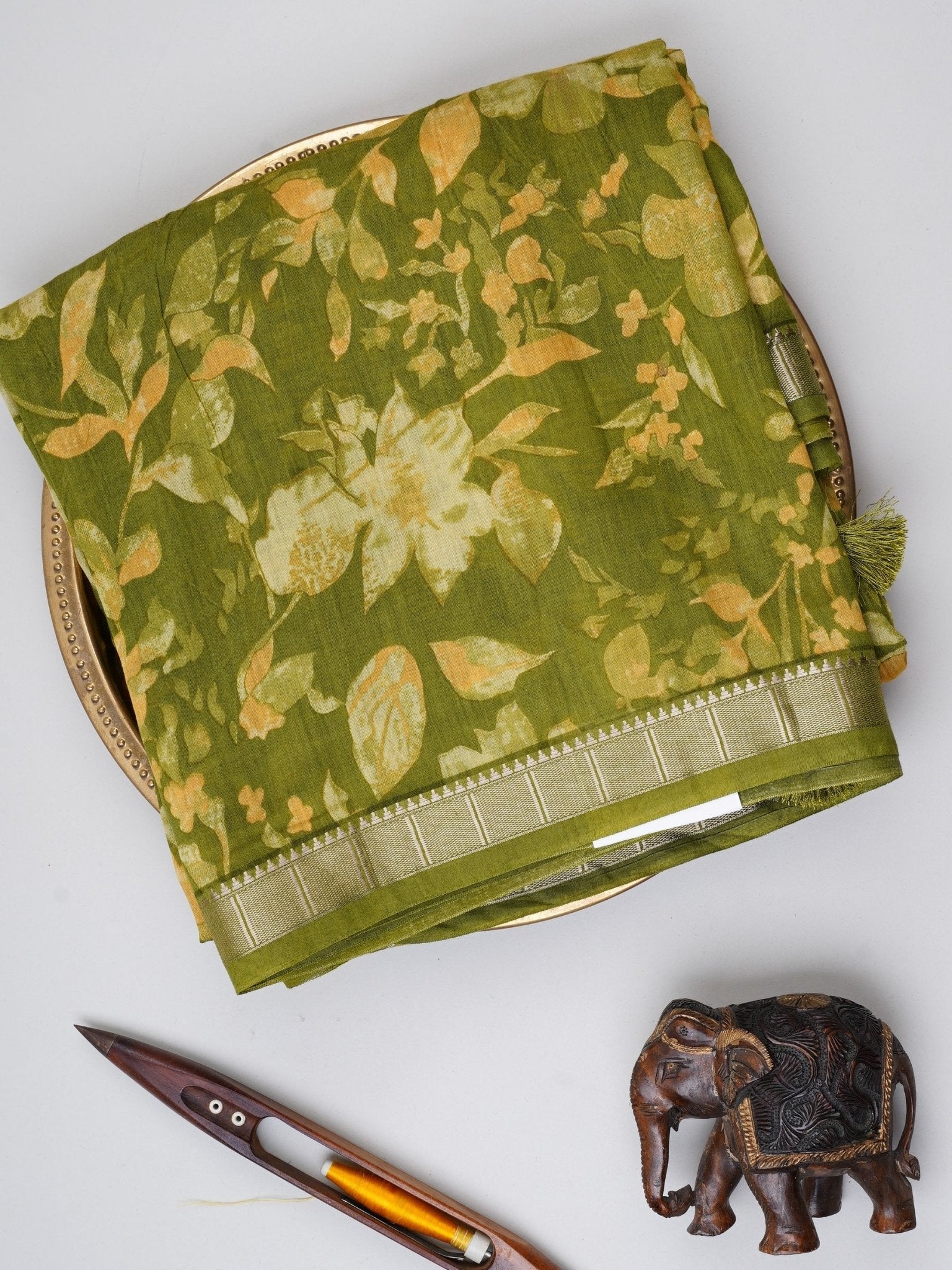Satin Green  Silk Cotton  Manoranjitham Weaves - Handloom Store
