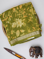 Satin Green  Silk Cotton  Manoranjitham Weaves - Handloom Store