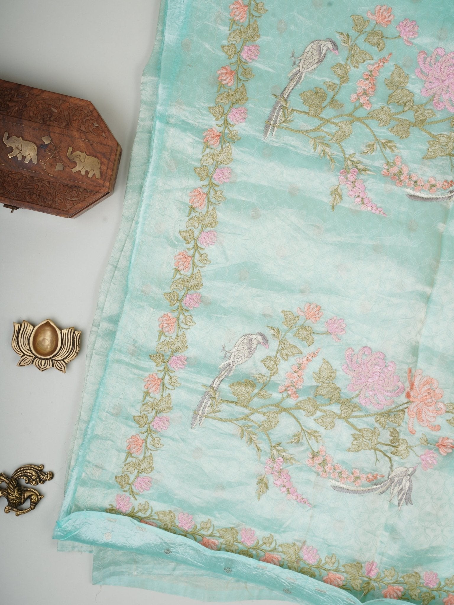 Katan Powder Blue Tissue Manoranjitham Weaves - Handloom Store