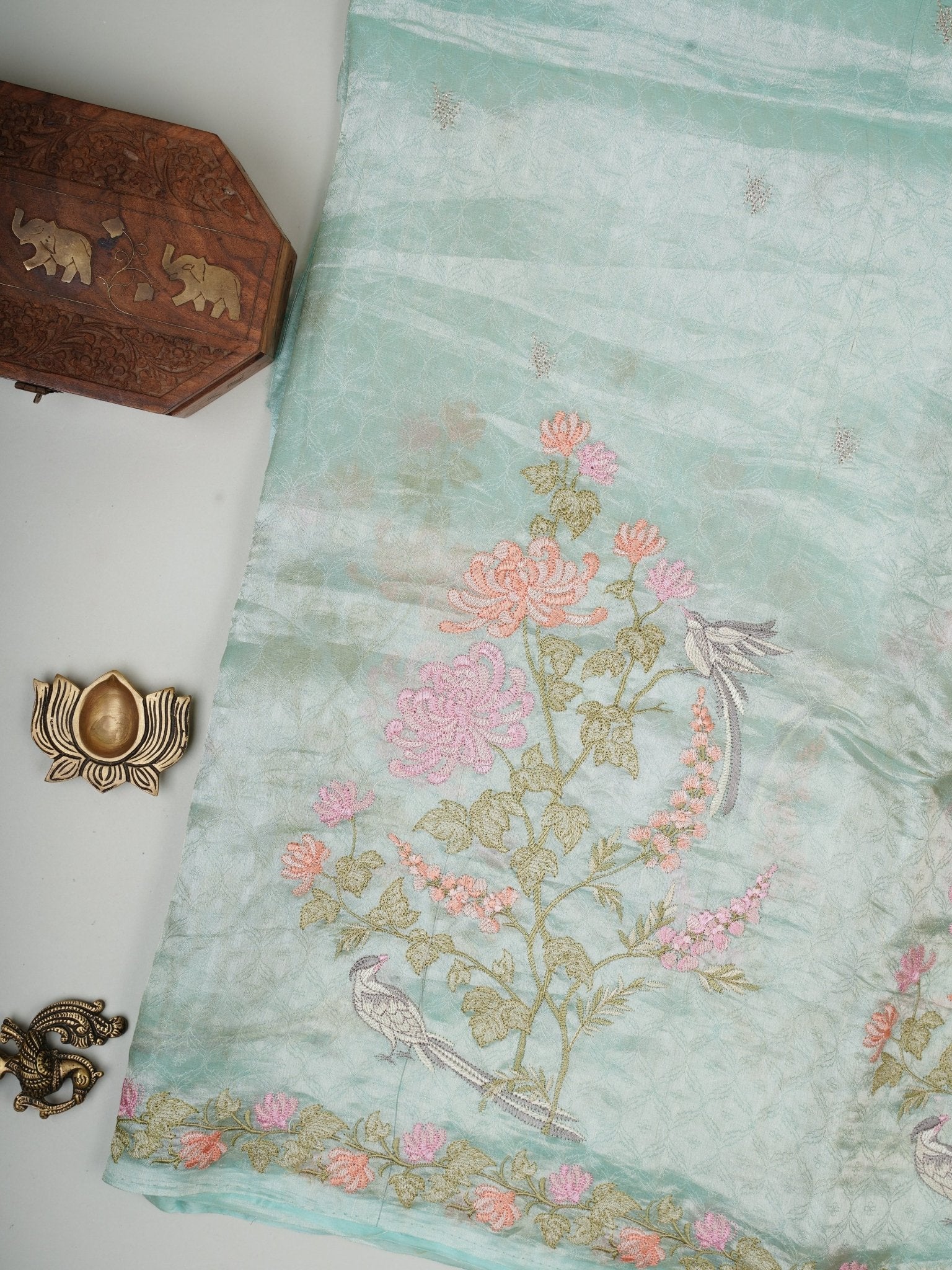 Katan Powder Blue Tissue Manoranjitham Weaves - Handloom Store