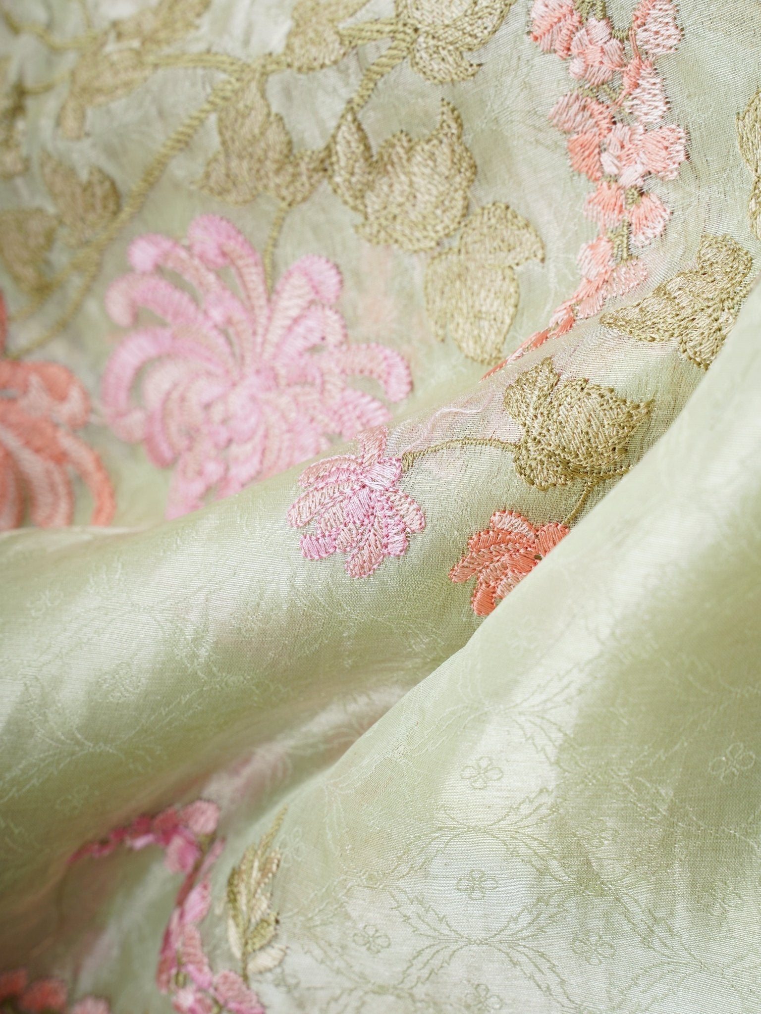 Katan Pista Green Tissue Manoranjitham Weaves - Handloom Store