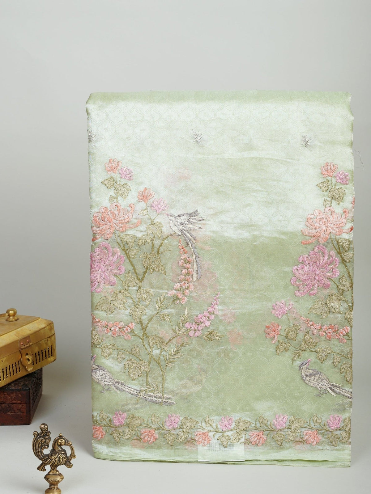 Katan Pista Green Tissue Manoranjitham Weaves - Handloom Store