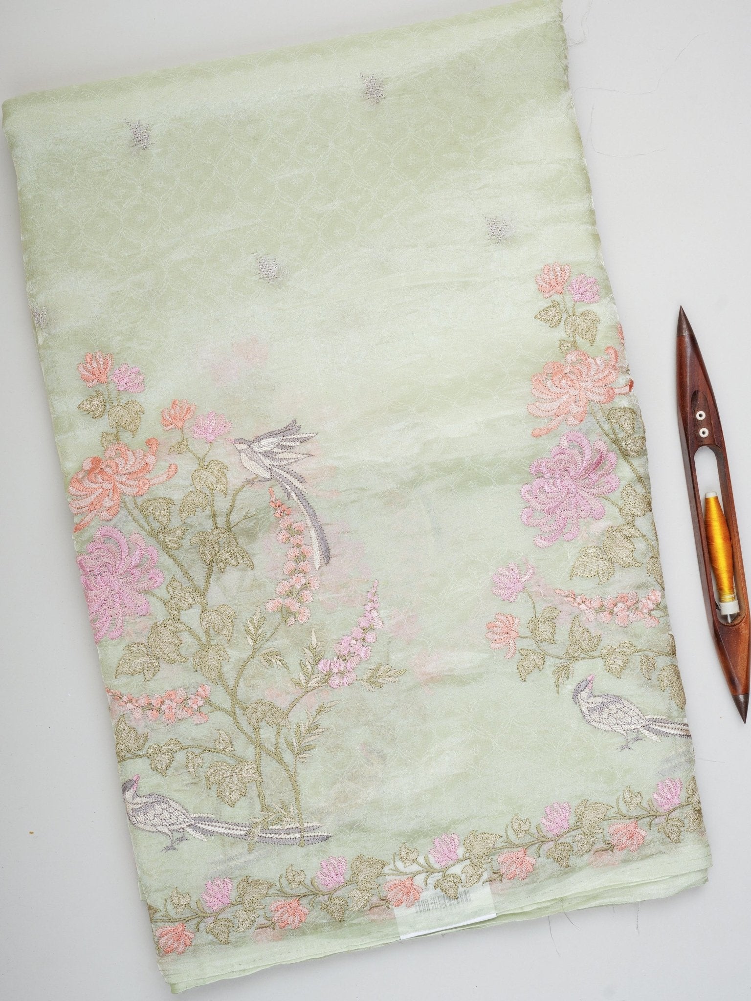 Katan Pista Green Tissue Manoranjitham Weaves - Handloom Store