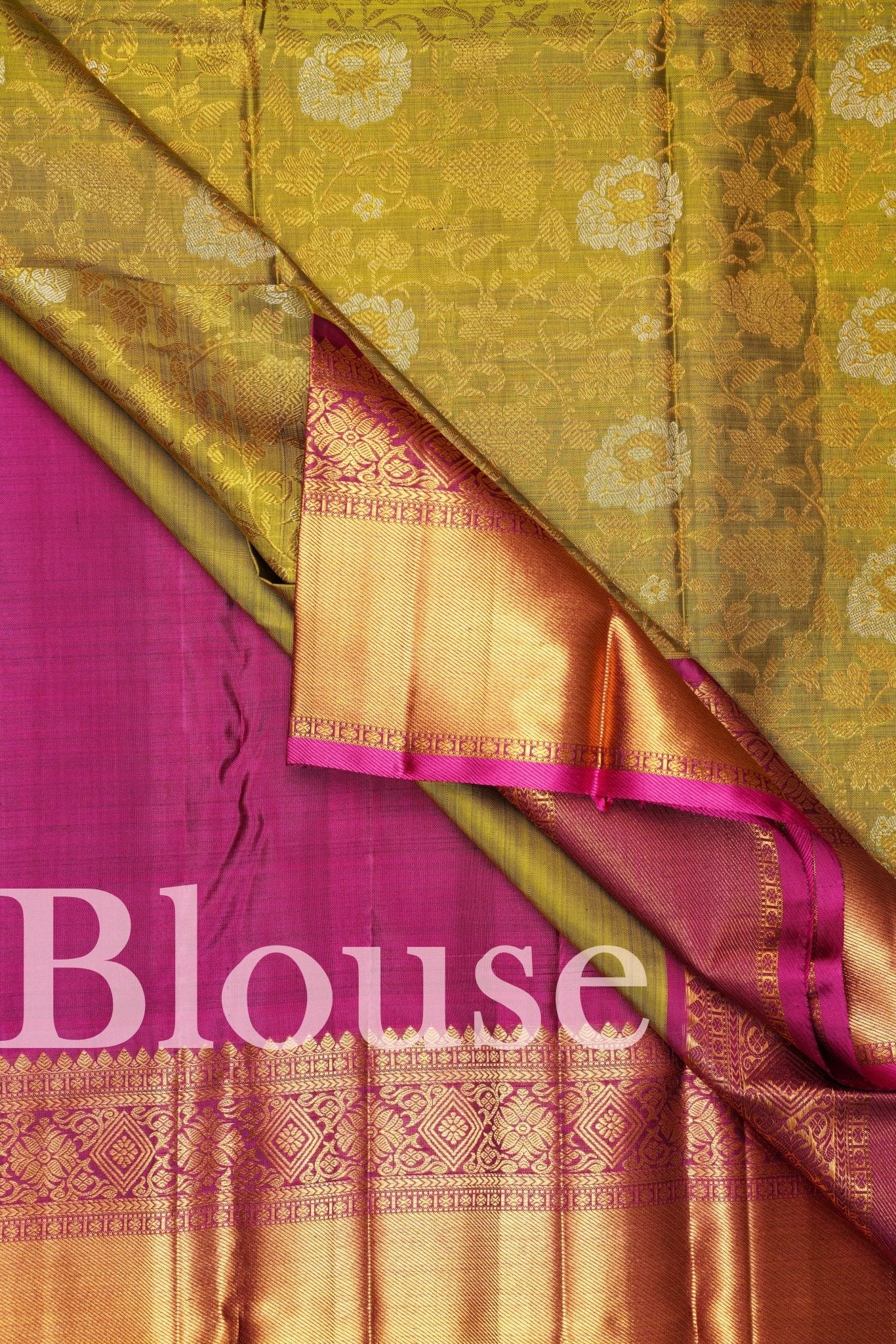 Kanchipuram Silk Olive Green 100% Pure Silk  Manoranjitham Weaves - Handloom Store