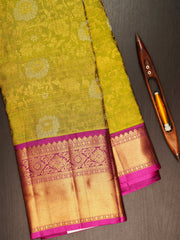 Kanchipuram Silk Olive Green 100% Pure Silk  Manoranjitham Weaves - Handloom Store