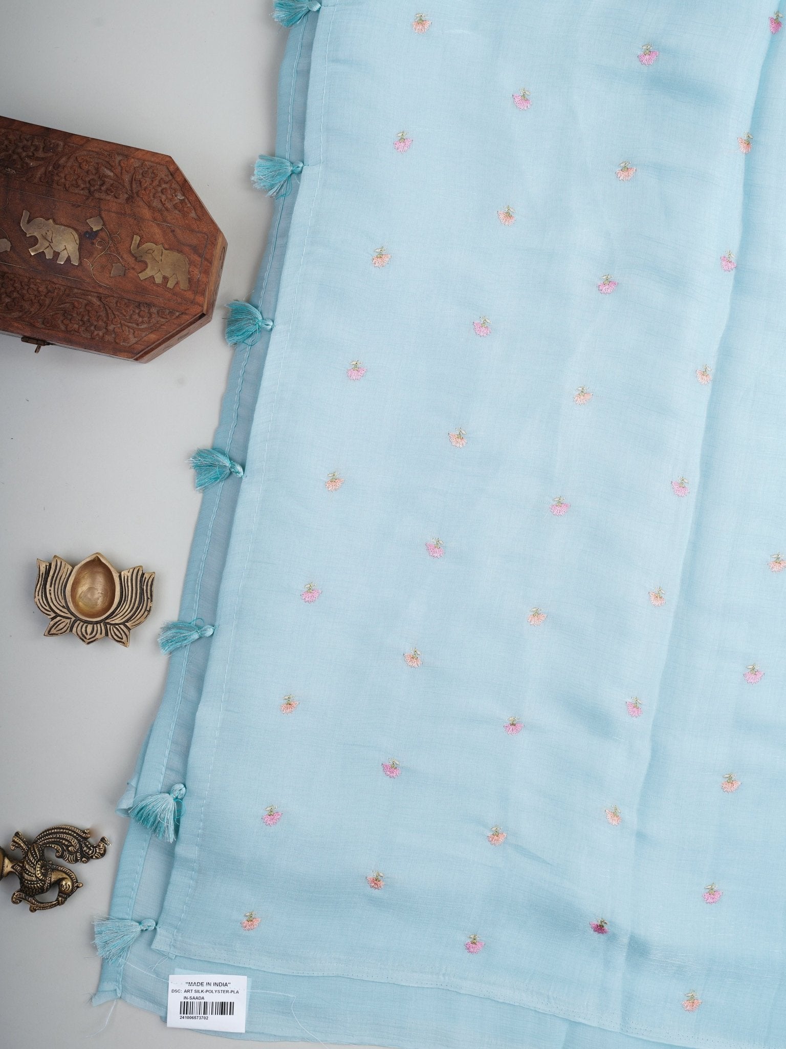 Katan Blue Glass Tissue Manoranjitham Weaves - Handloom Store
