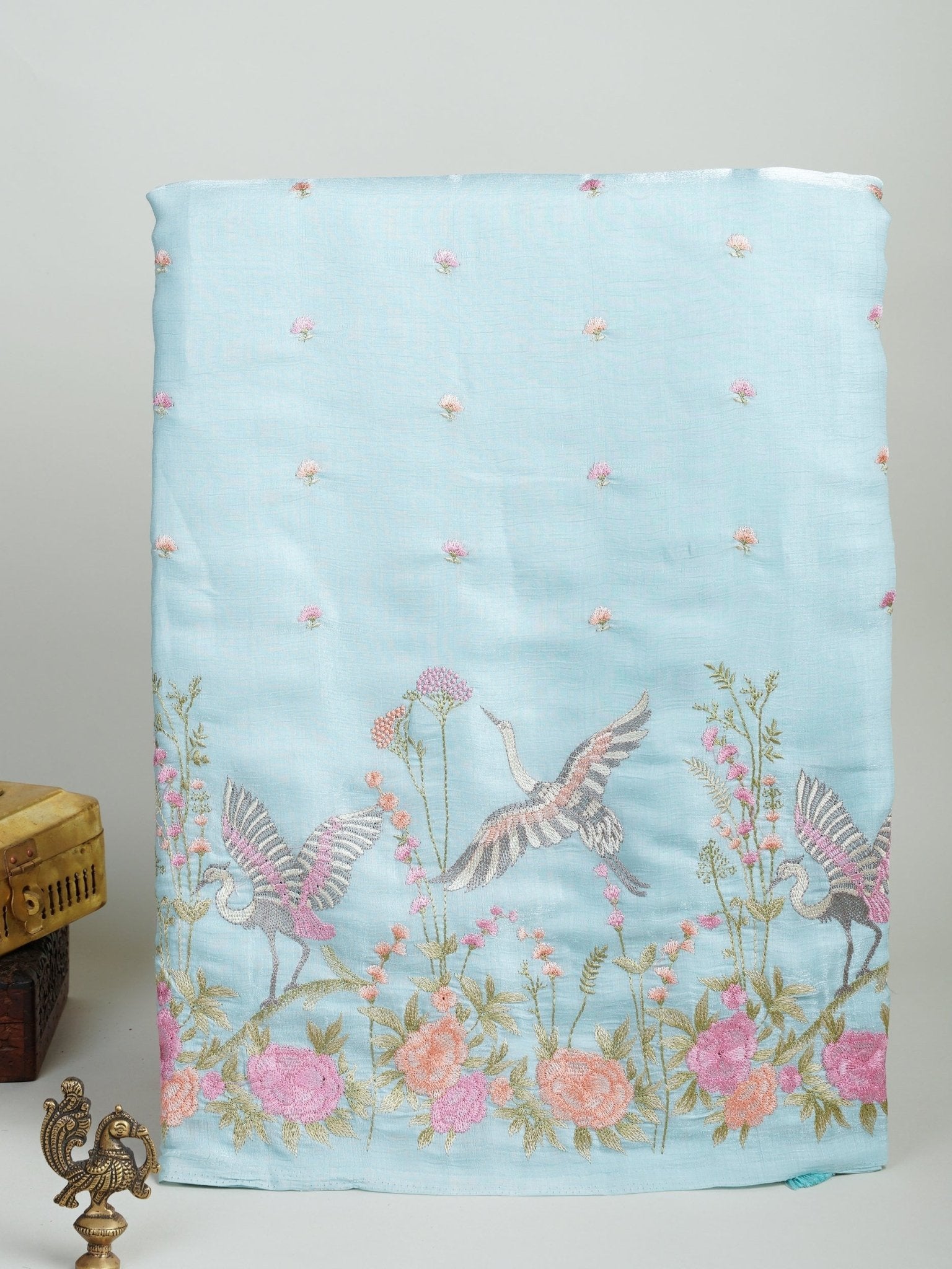 Katan Blue Glass Tissue Manoranjitham Weaves - Handloom Store