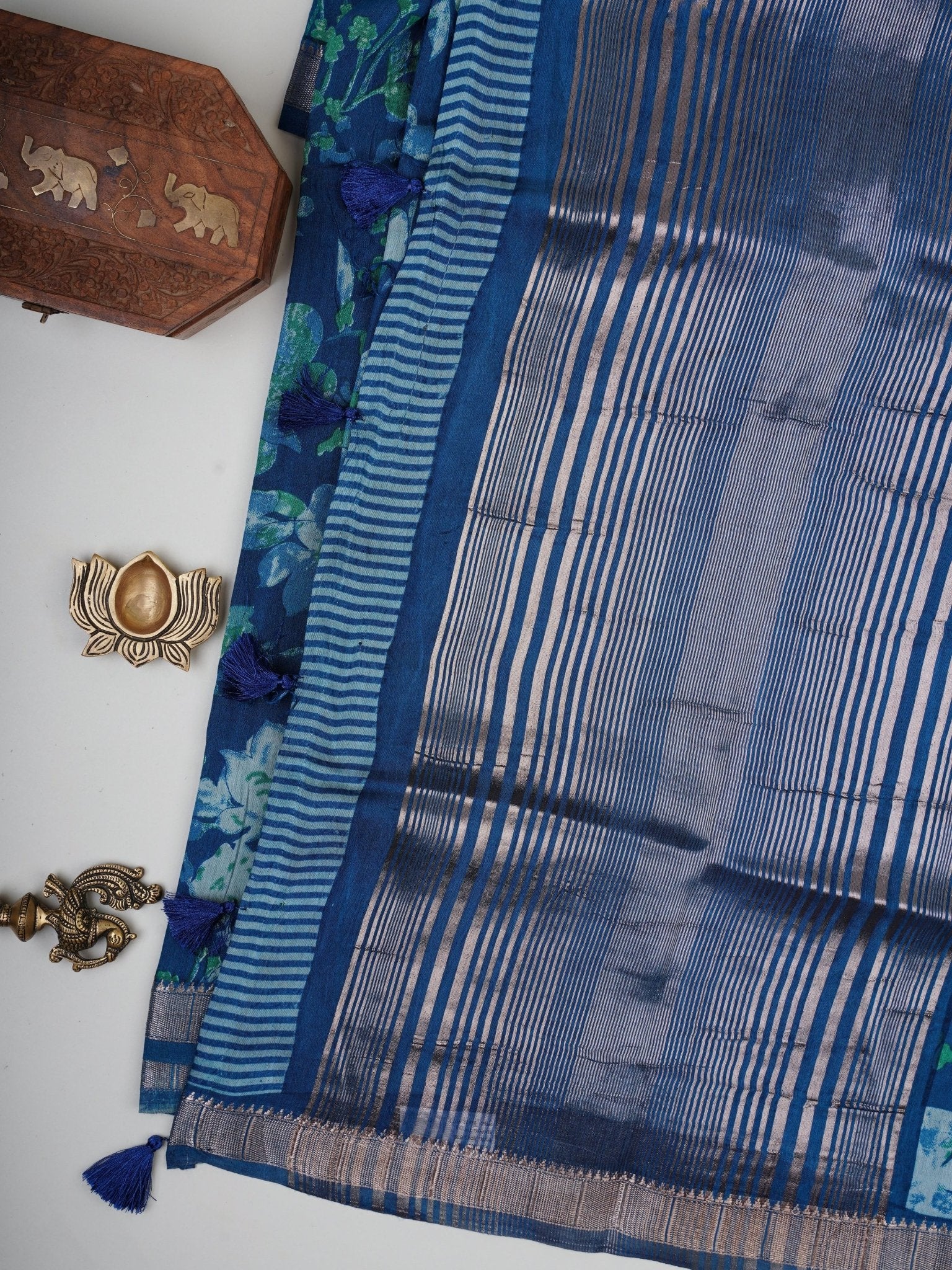 Satin Blue Silk Cotton  Manoranjitham Weaves - Handloom Store