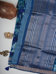 Satin Blue Silk Cotton  Manoranjitham Weaves - Handloom Store