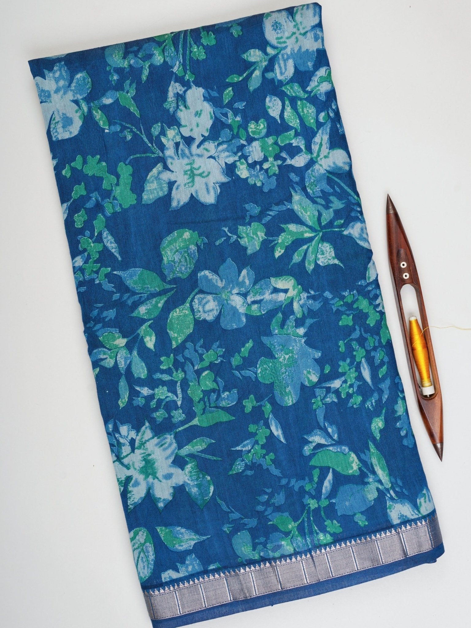 Satin Blue Silk Cotton  Manoranjitham Weaves - Handloom Store