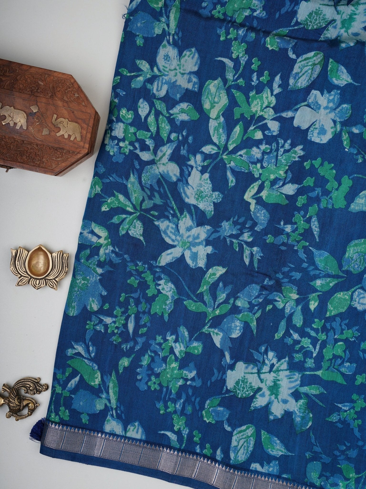 Satin Blue Silk Cotton  Manoranjitham Weaves - Handloom Store