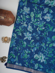 Satin Blue Silk Cotton  Manoranjitham Weaves - Handloom Store