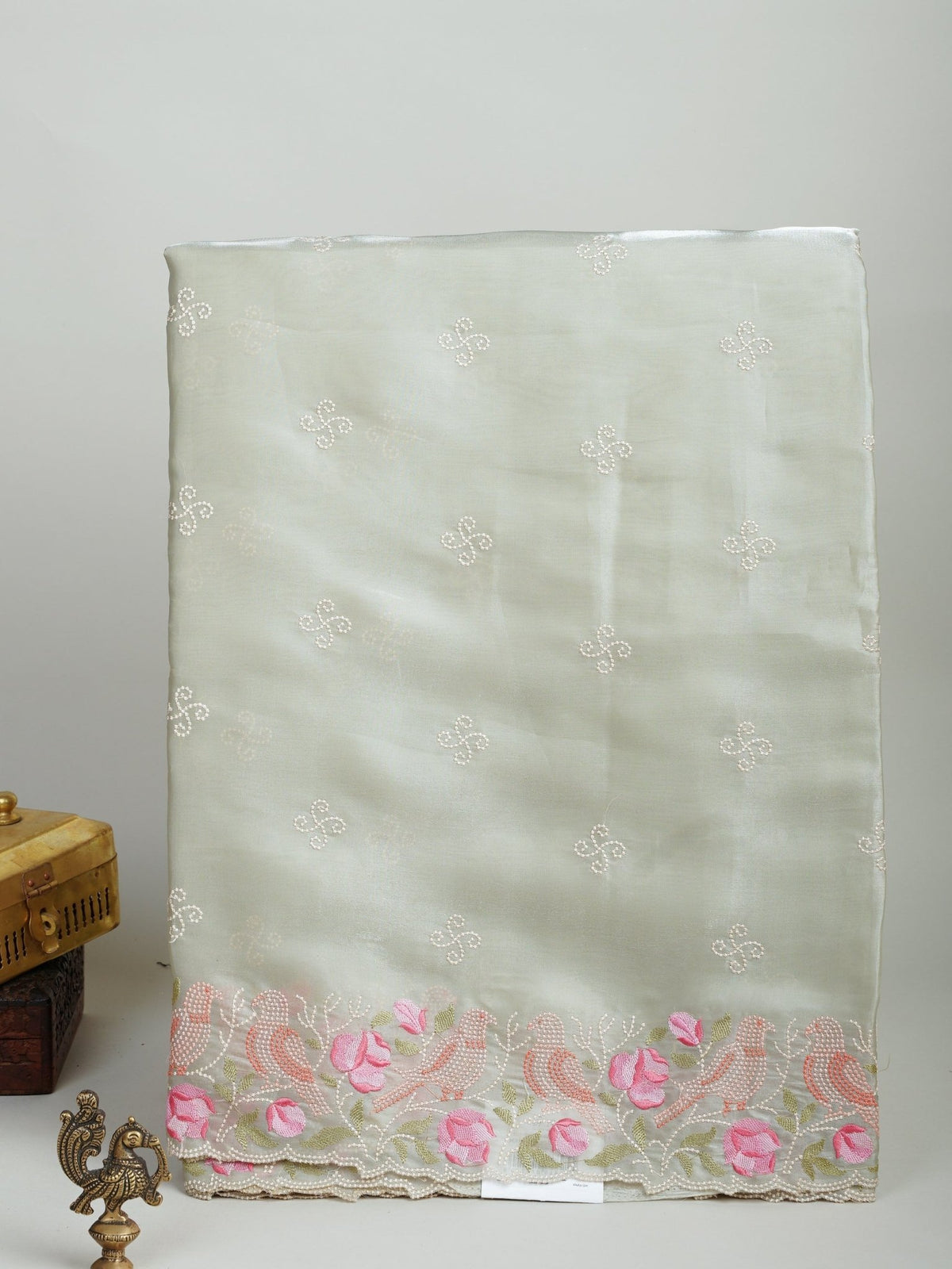 Katan Pista Green Glass Tissue Manoranjitham Weaves - Handloom Store