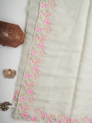 Katan Pista Green Glass Tissue Manoranjitham Weaves - Handloom Store