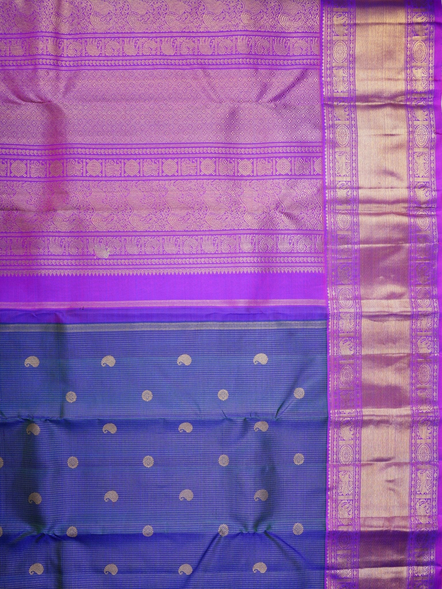Kanchipuram Silk Blue 100% Pure Silk  - Manoranjitham Weaves - Handloom Store