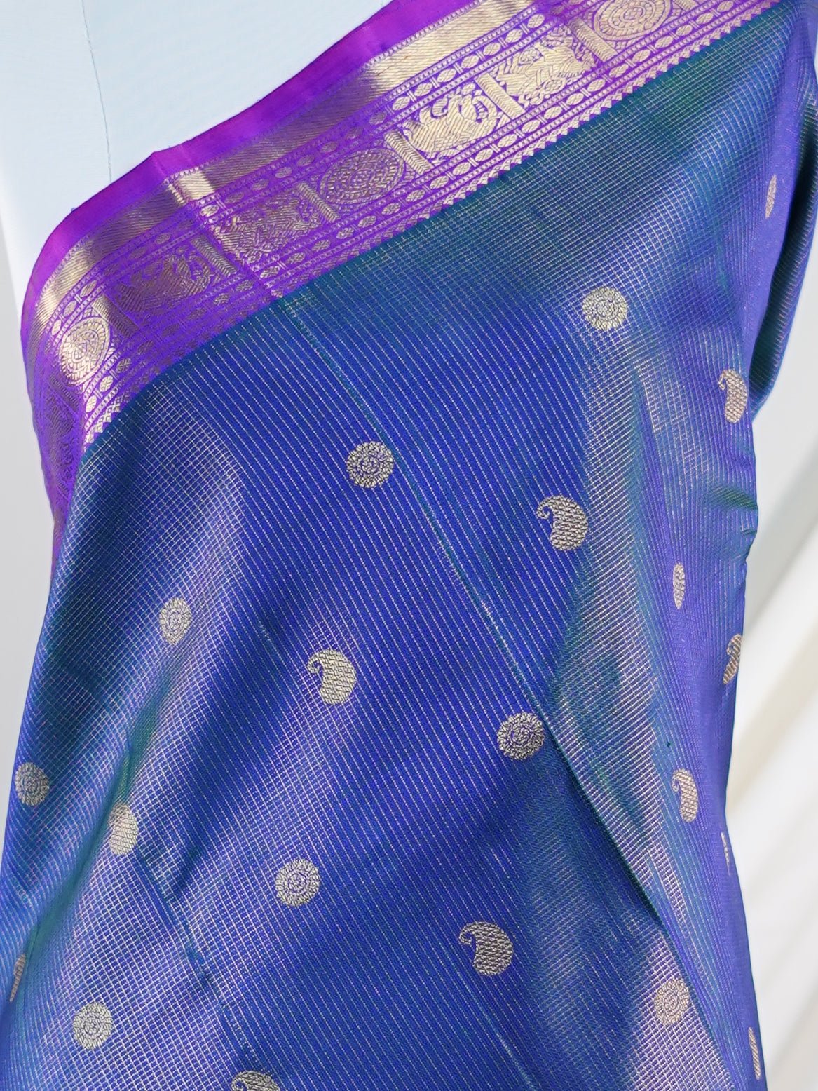 Kanchipuram Silk Blue 100% Pure Silk  - Manoranjitham Weaves - Handloom Store
