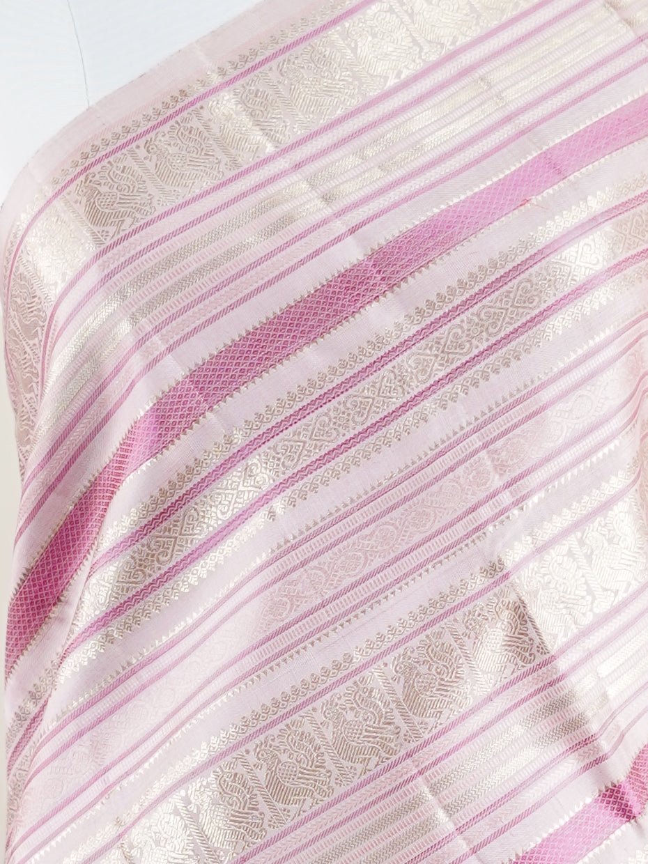 Kanchipuram Silk Pink 100% Pure Silk  - Manoranjitham Weaves - Handloom Store