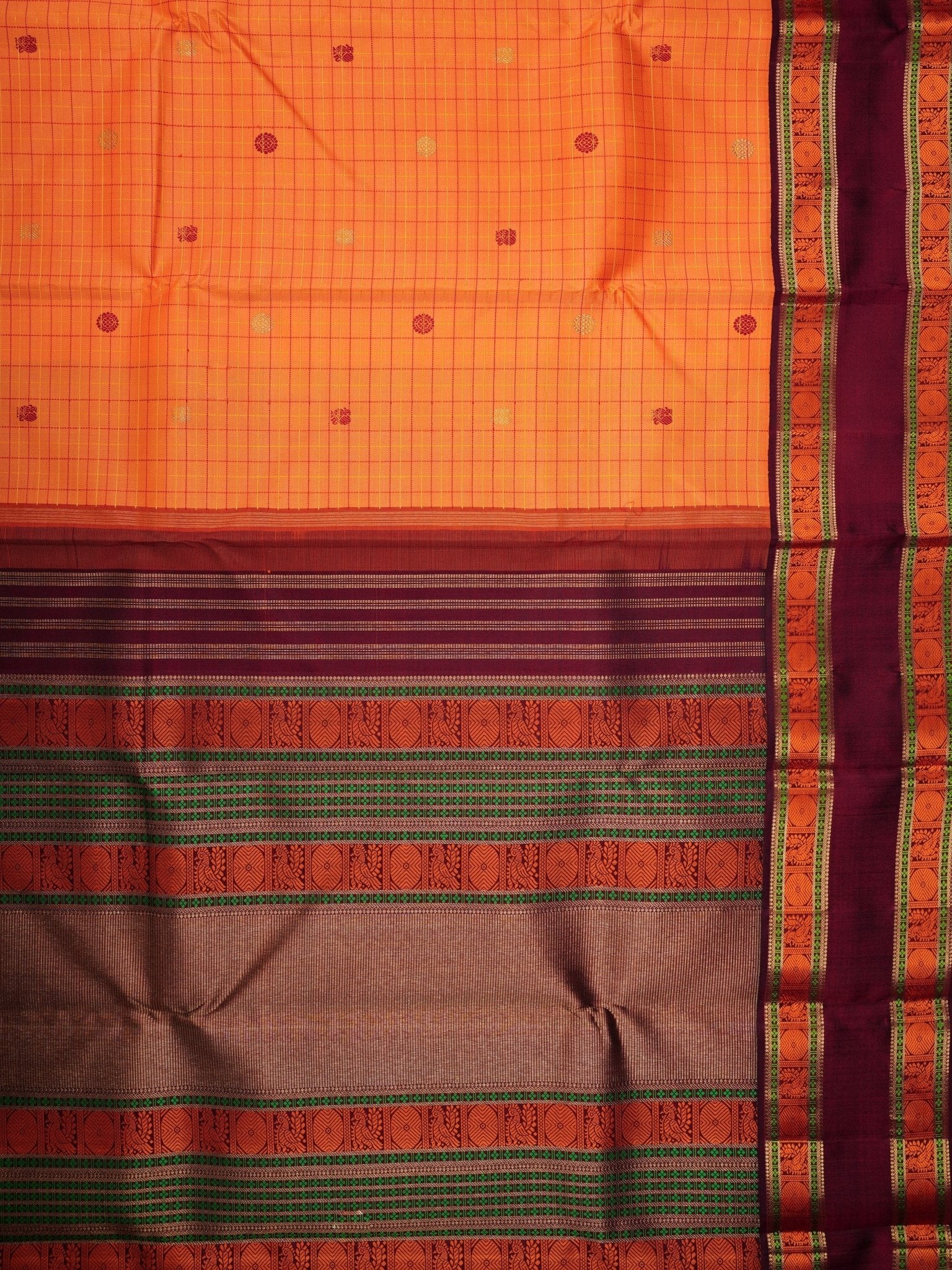 Kanchipuram Silk Orange 100% Pure Silk  - Manoranjitham Weaves - Handloom Store