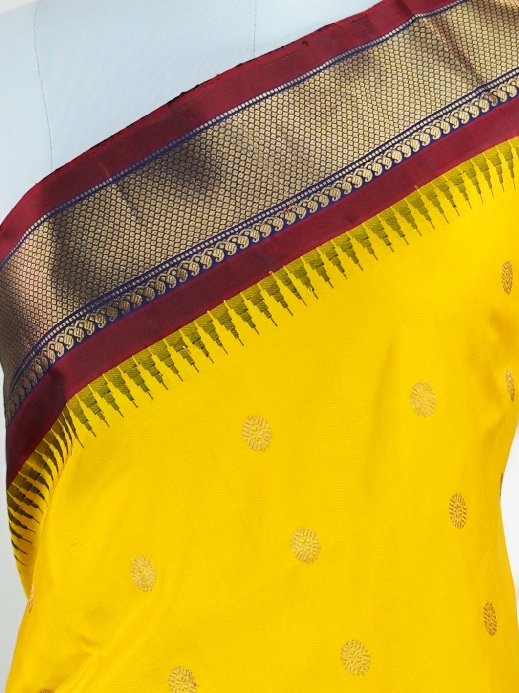 Gadwal Silk Yellow 100% Pure Silk  - Manoranjitham Weaves - Handloom Store