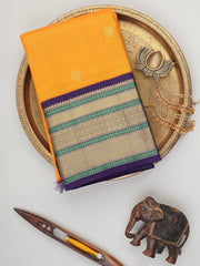 Kanchipuram Silk Orange 100% Pure Silk  Manoranjitham Weaves - Handloom Store