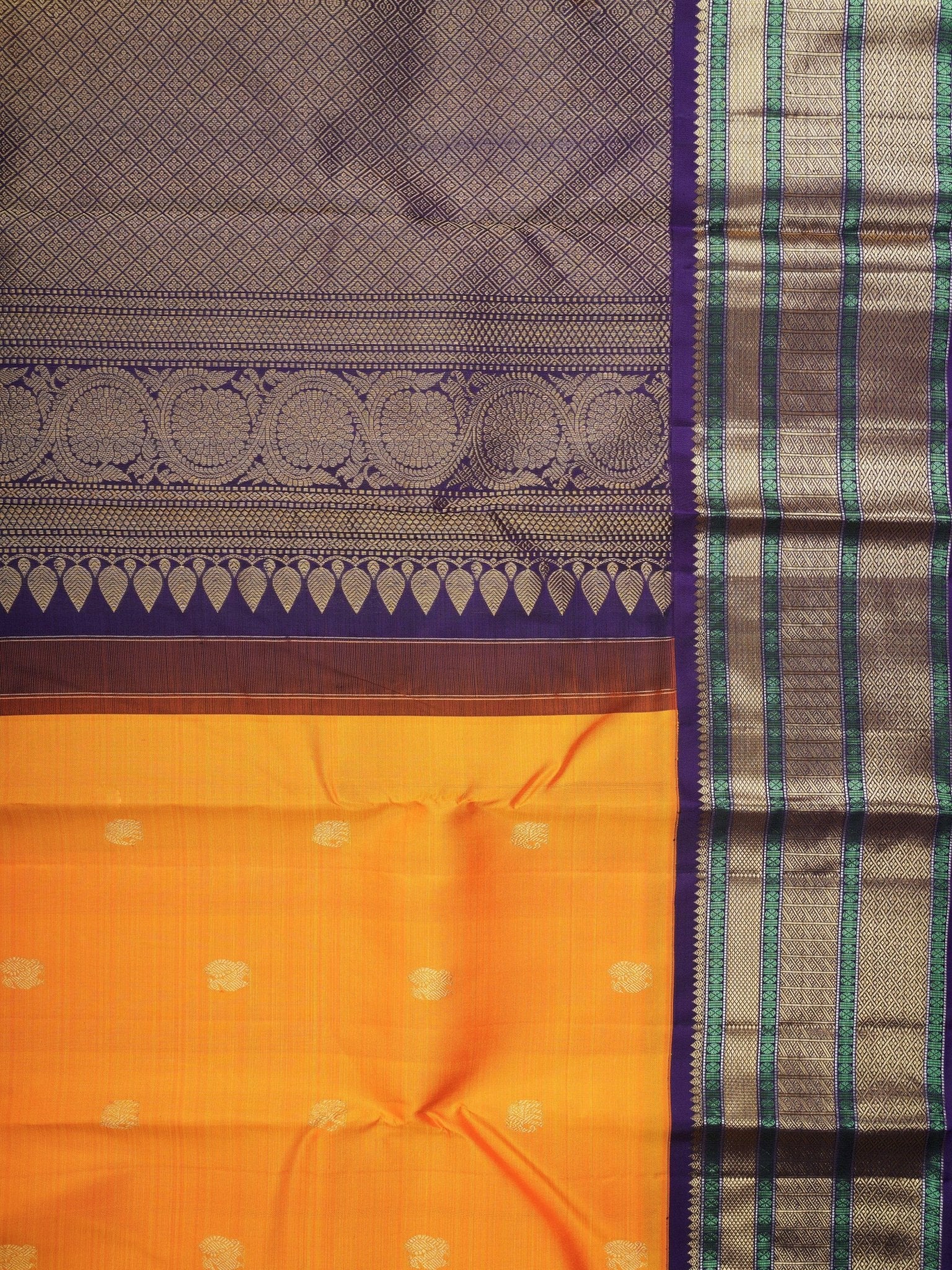 Kanchipuram Silk Orange 100% Pure Silk  Manoranjitham Weaves - Handloom Store