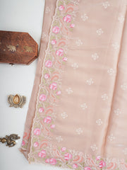 Katan Beige Glass Tissue Manoranjitham Weaves - Handloom Store