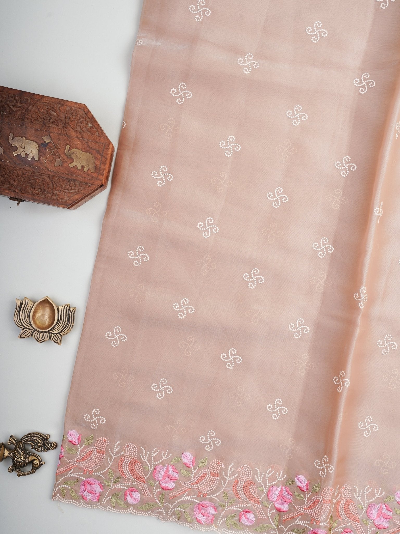 Katan Beige Glass Tissue Manoranjitham Weaves - Handloom Store
