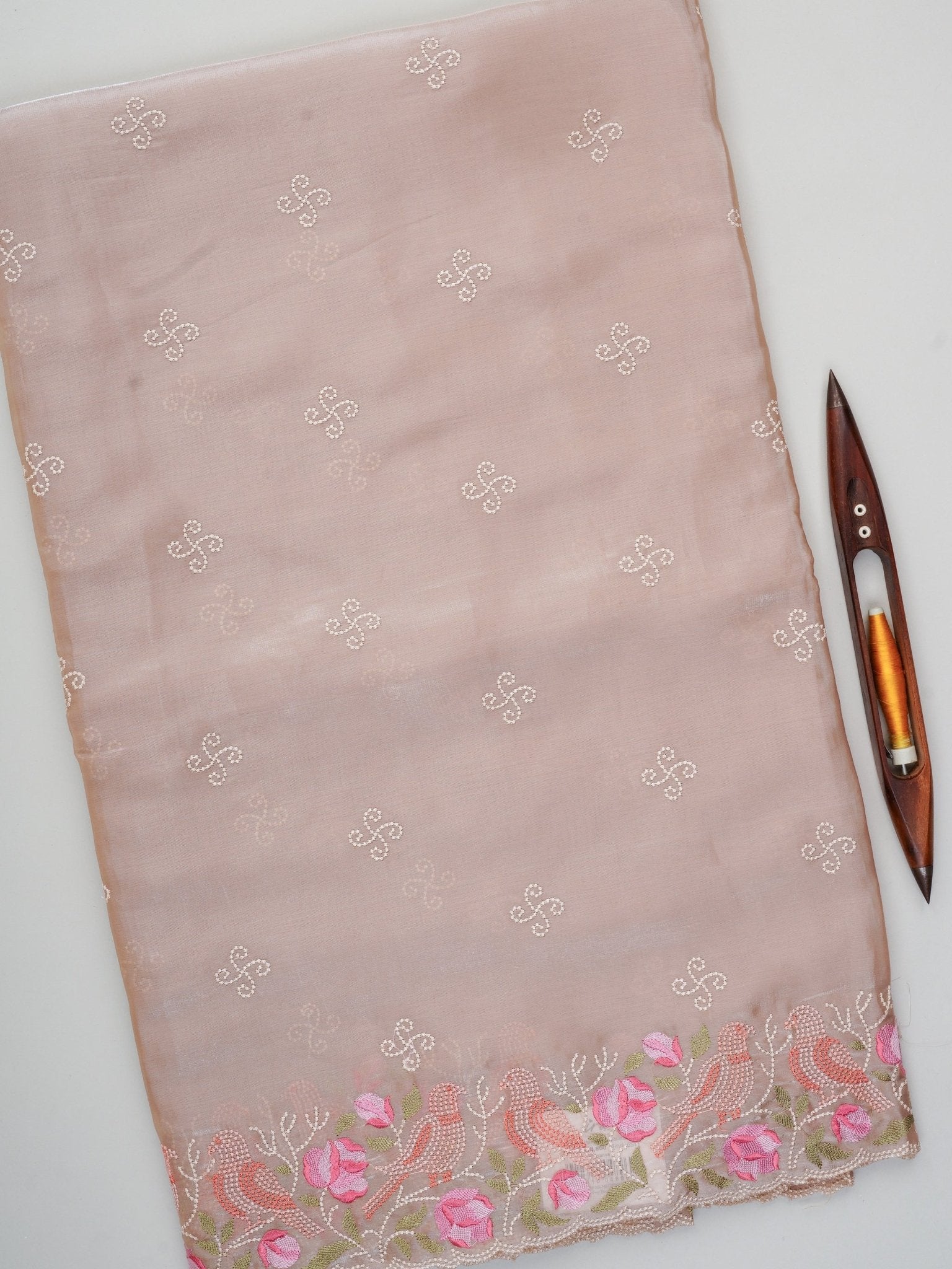 Katan Beige Glass Tissue Manoranjitham Weaves - Handloom Store
