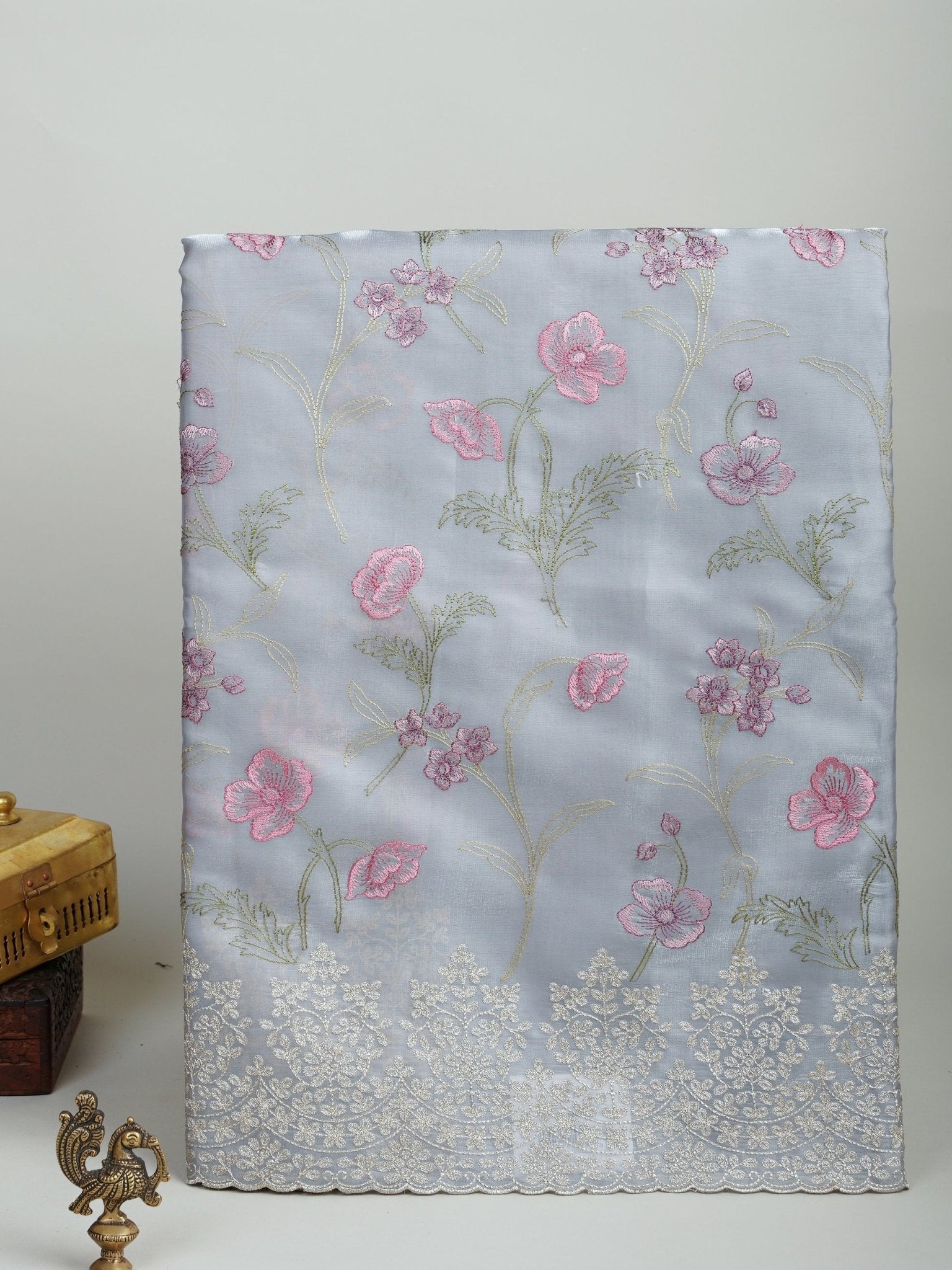 Katan Grey Glass Tissue Manoranjitham Weaves - Handloom Store