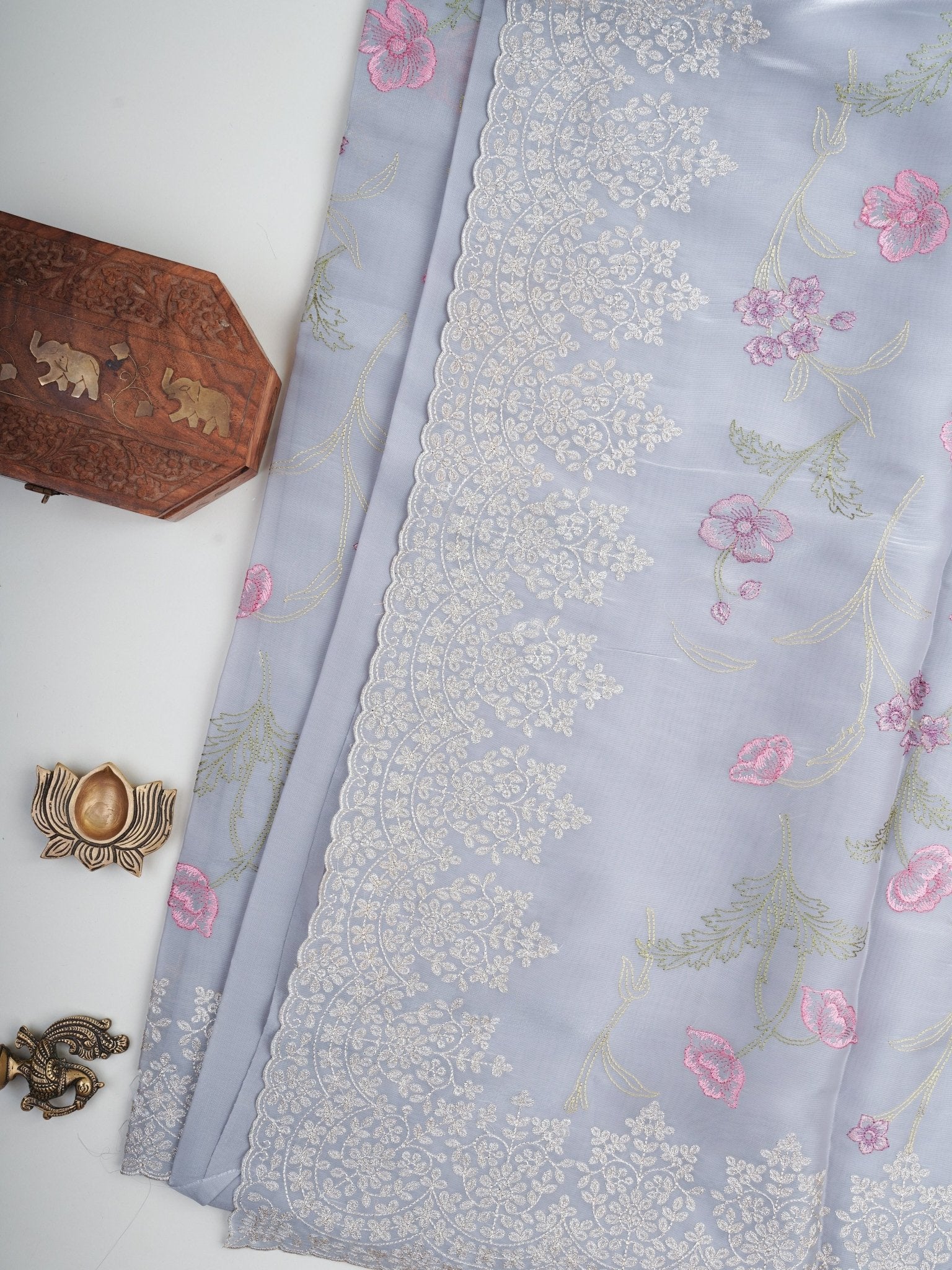 Katan Grey Glass Tissue Manoranjitham Weaves - Handloom Store