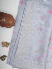 Katan Grey Glass Tissue Manoranjitham Weaves - Handloom Store