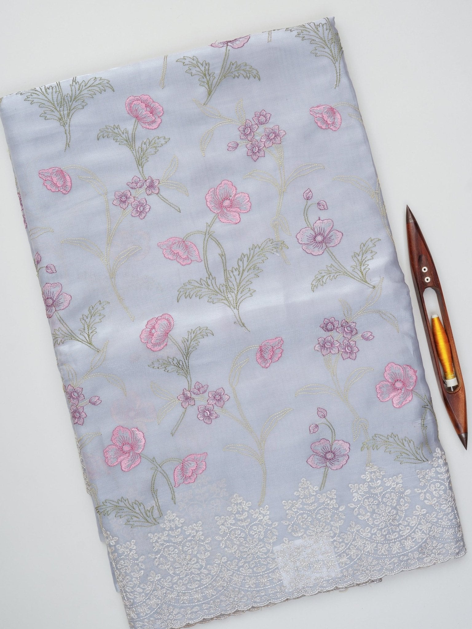 Katan Grey Glass Tissue Manoranjitham Weaves - Handloom Store
