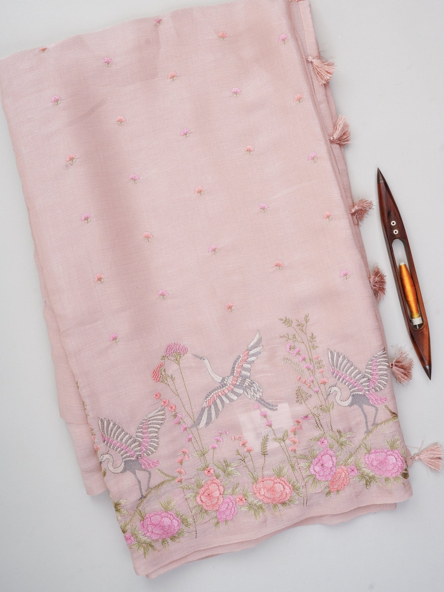 Katan Peach Glass Tissue Manoranjitham Weaves - Handloom Store