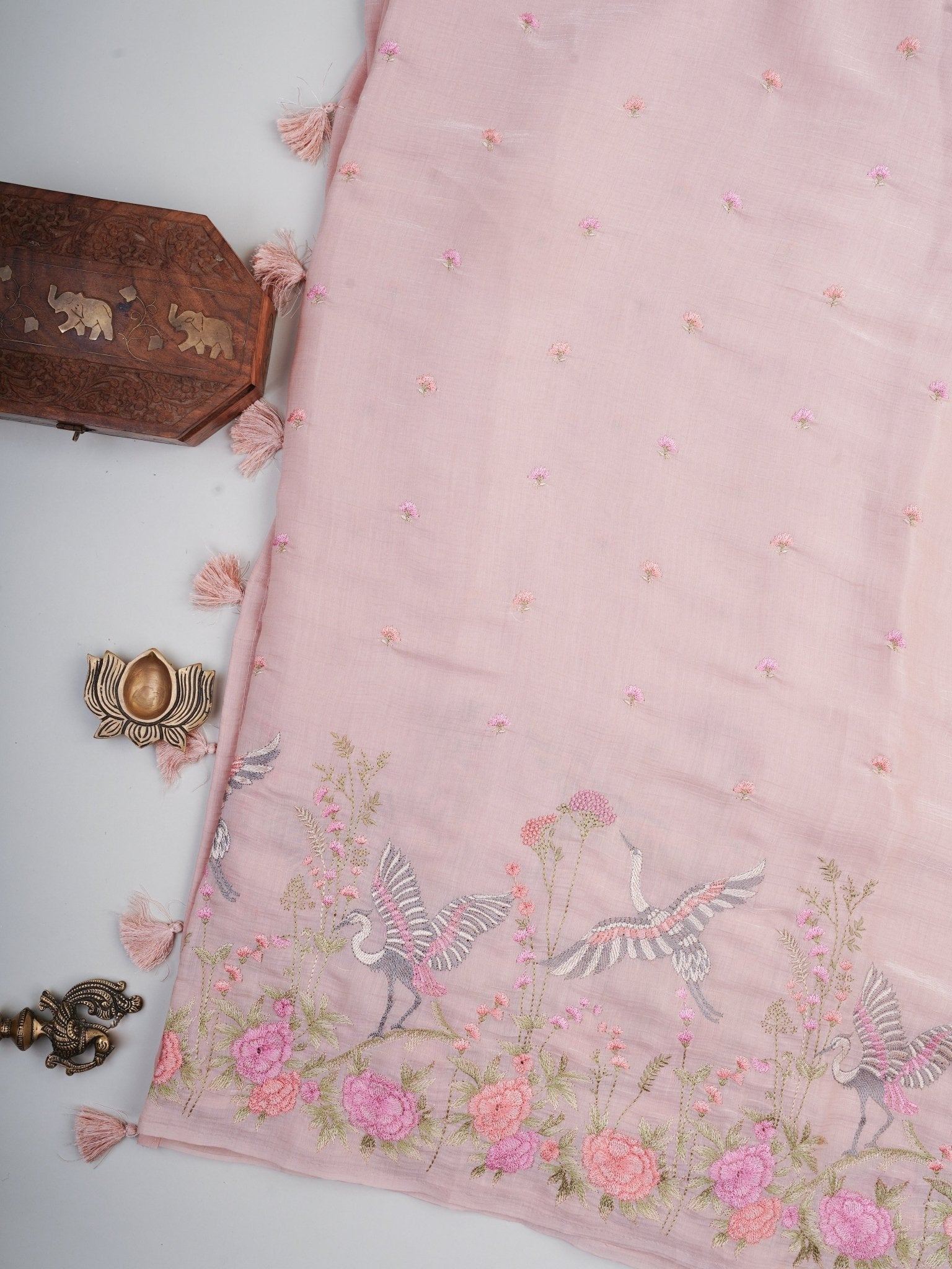 Katan Peach Glass Tissue Manoranjitham Weaves - Handloom Store