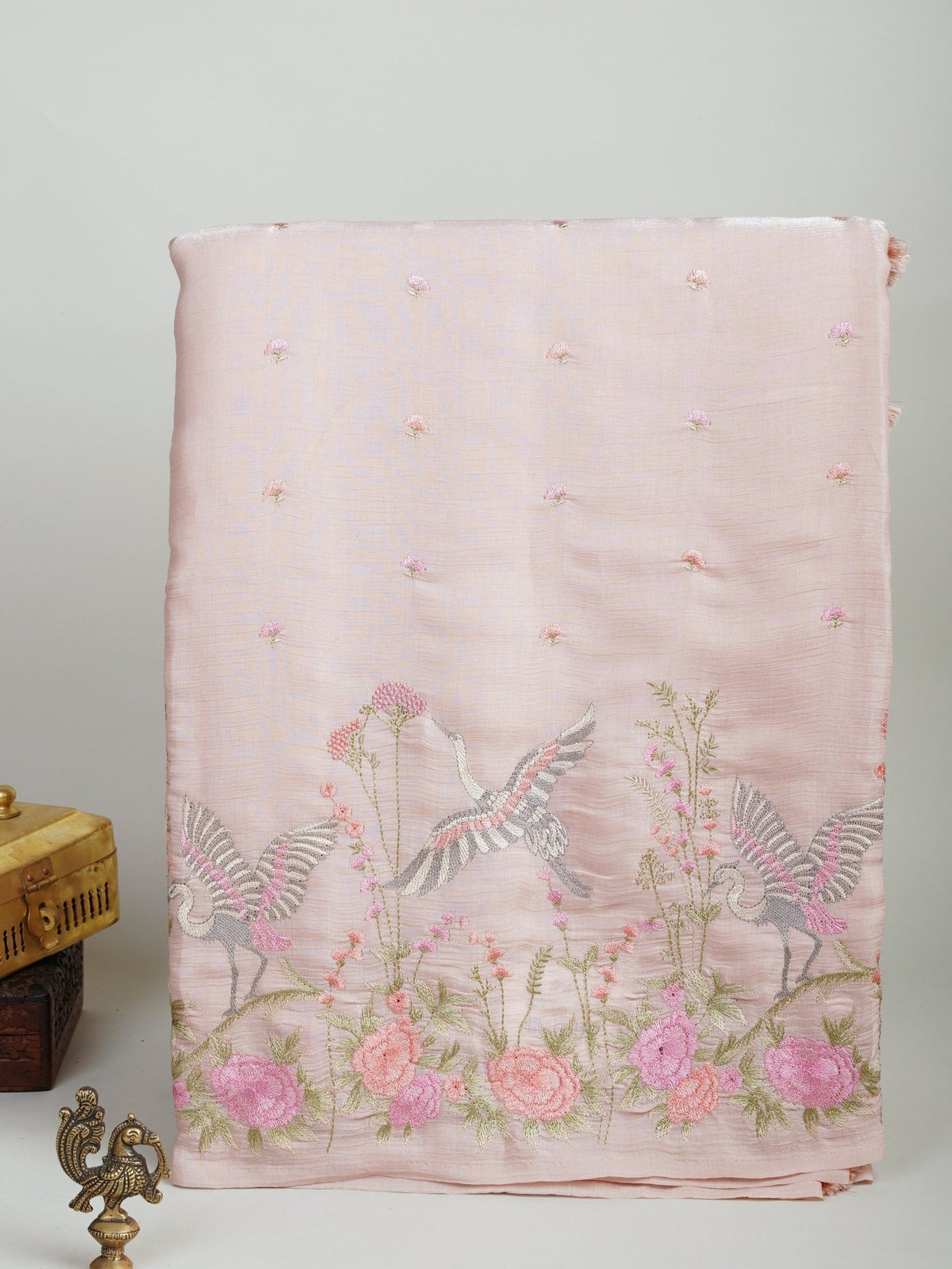Katan Peach Glass Tissue Manoranjitham Weaves - Handloom Store